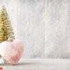 christmas fir branch and decor, on the wooden background.