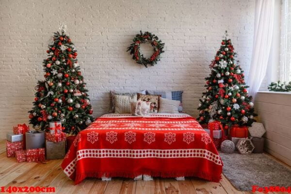 beautiful holdiay decorated room with christmas tree with presents under it