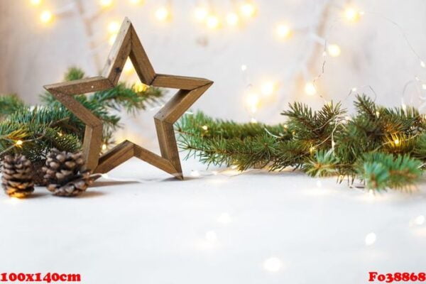 christmas star, fir branches, new year decorations, notepad on a light background