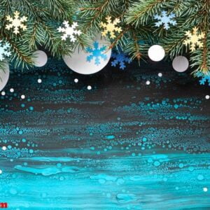 festive christmasr background with fir twigs, blue, yellow and w