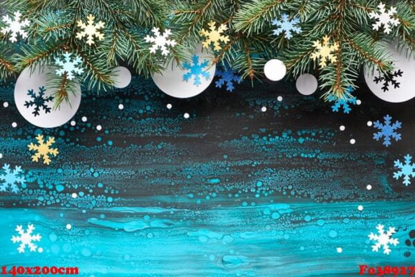 festive christmasr background with fir twigs, blue, yellow and w