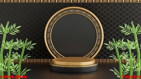 3d render of black podium chinese decoration for product presentration