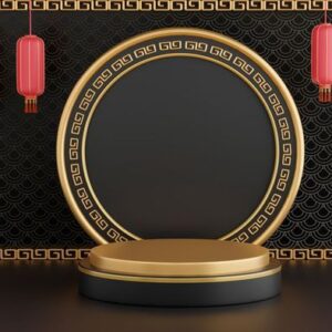 3d render of black podium chinese decoration for product presentration