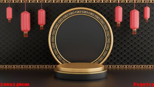 3d render of black podium chinese decoration for product presentration