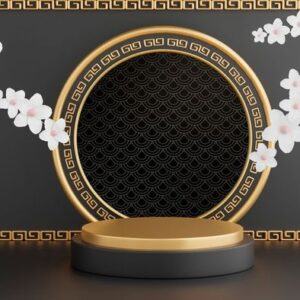 3d render of black podium chinese decoration for product presentration