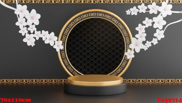 3d render of black podium chinese decoration for product presentration