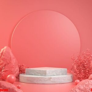 mockup stage podium with pink forest abstract background concept 3d render