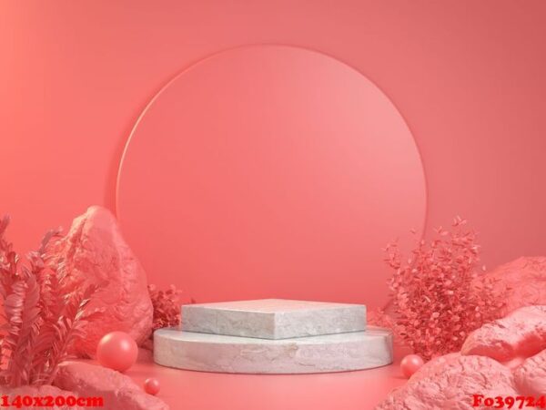 mockup stage podium with pink forest abstract background concept 3d render