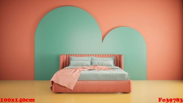 bedroom mock up in stylish interior with peach and green wall, 3