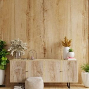 cabinet in modern living room with decoration on wooden wall background.