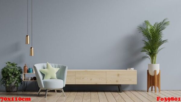 cabinet tv in modern living room,interior of a bright living room with armchair on empty gray wall background.