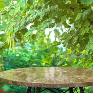 empty marble table for display of products in front of restaurant , abstract blur background,empty copy space for, posters