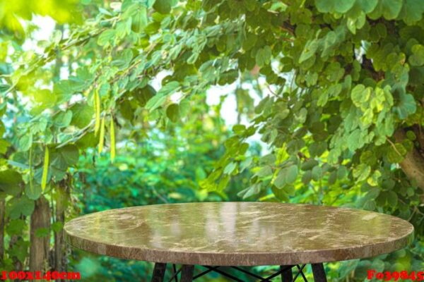 empty marble table for display of products in front of restaurant , abstract blur background,empty copy space for, posters