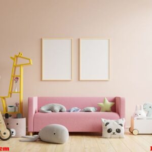 mock up posters in child room interior, posters on empty cream color wall background.