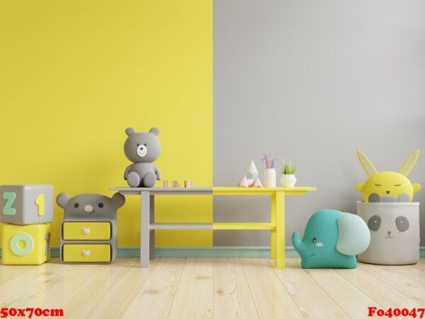 mockup wall in the children's room on yellow illuminating and ultimate gray wall background.