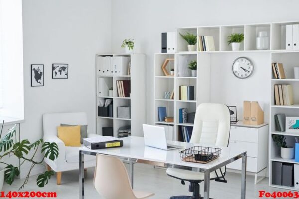 office of business person with desk, armchair of professional, chair for clients