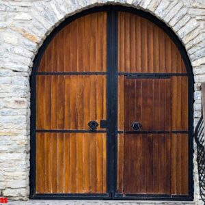 old wooden gate with door close up. retro design