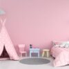 pink children room interior for mockup, 3d rendering