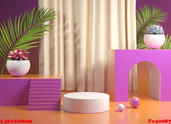 podium stage with gradient colorful with plants 3d render