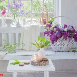 white vintage interior with flowers