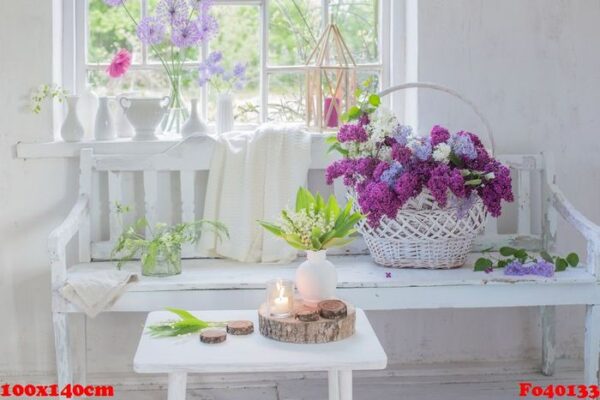 white vintage interior with flowers