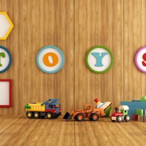 wooden playroom with toys