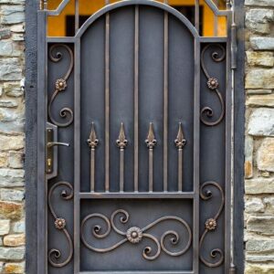 wrought iron gates, ornamental forging, forged elements close u