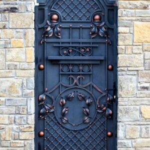 wrought iron gates, ornamental forging, forged elements close u