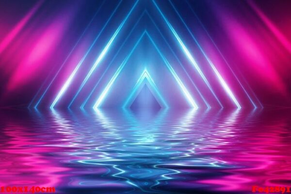 abstract dark futuristic background. neon rays of light are reflected from the water. background of empty stage show, beach party. 3d illustration