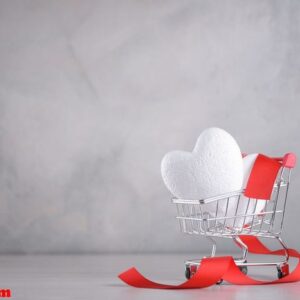 background for valentine's day greeting card.valentines day concept.hearts in a shopping cart.