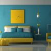 blue and yellow master bedroom