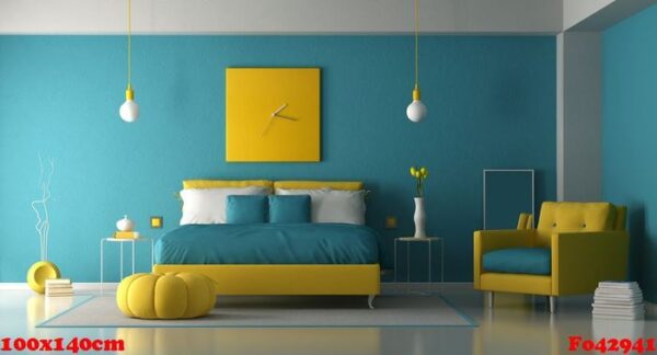 blue and yellow master bedroom