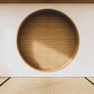 circle shelf wall design on empty living room japanese deisgn w