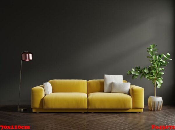 modern living room interior with illuminating sofa and green plants,lamp,table on ultimate gray wall background.