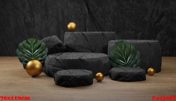 natural stone podium with tropical leaves. backdrop for product