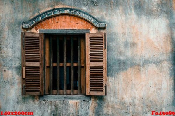 old cement wall with wood window background.