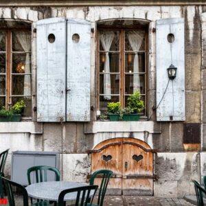 outdoor cafe at the old building in the old town of geneva