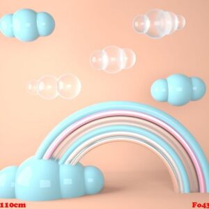 rainbow with clouds on pastel background , 3d render