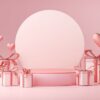 stage mockup template valentine wedding love heart shape and gift box 3d rendering