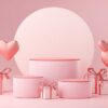 three stage template valentine wedding love heart shape and gift box 3d rendering