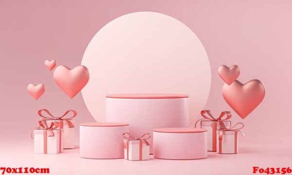 three stage template valentine wedding love heart shape and gift box 3d rendering