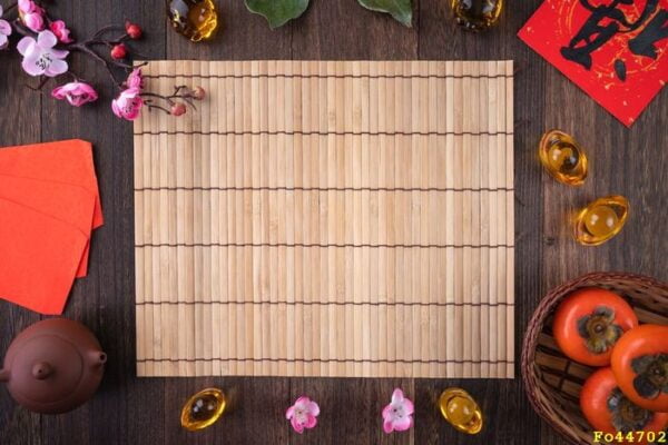 top view of fresh persimmons on wooden table background for chinese lunar new year