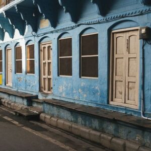 blue building in a city of varanasi, india