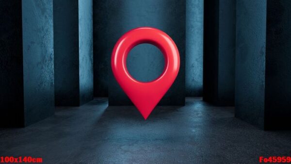 3 d red location symbol. map pointer icon on a dark blue background. 3 d illustration.