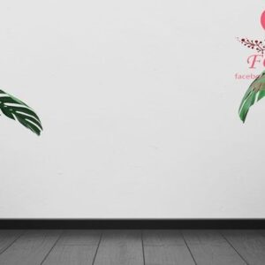 empty wall background with wooden floor and monstera plants