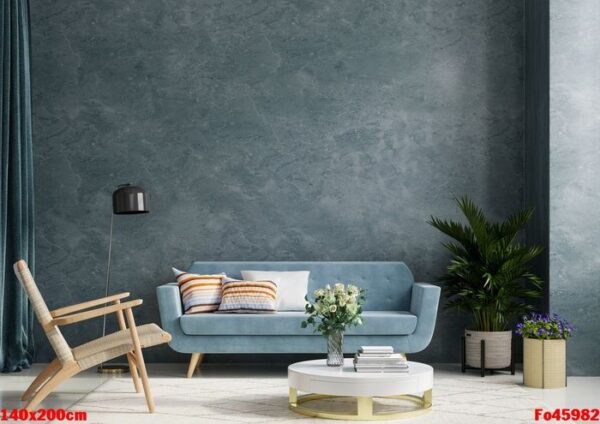 the interior room with sofa and armchair on empty dark blue concrete wall background.