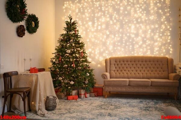 christmas living room with a christmas tree and presents under it