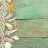 summer sea wooden old background with sea netting, seashells and starfishes