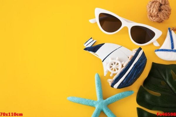 summer travel on yellow background