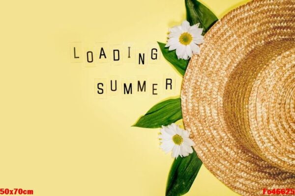 womens summer straw hat on yellow background top view flat lay copy space. summer travel vacation concept, single item. text summer from letters and field chamomiles flowers on yellow background